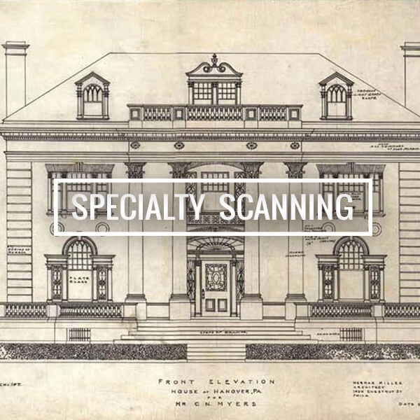 Architectural blueprint or specialty document prepared for large format scanning
