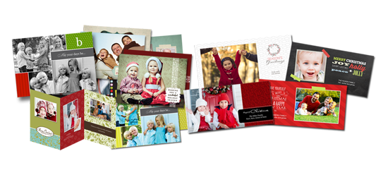 A spread of personalized photo greeting cards