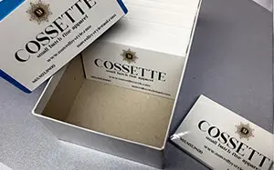 Custom designed business cards with modern branding and premium finishes