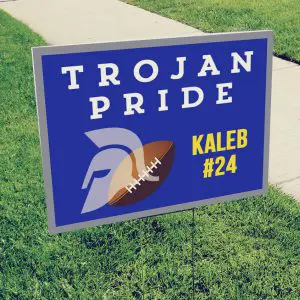 Custom school pride yard sign with name and number