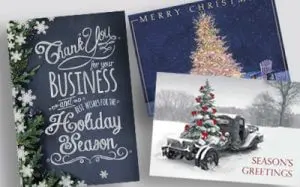 Corporate holiday greeting cards and seasonal business marketing cards