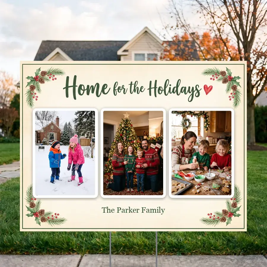 Home for the Holidays 3 Photos 24 x 18 in yard sign