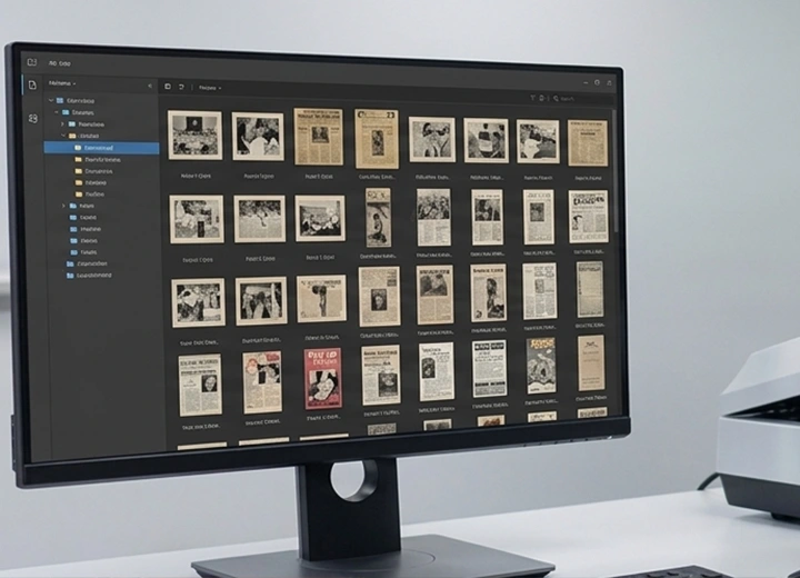 High-resolution scanning of slides and negatives on a professional monitor