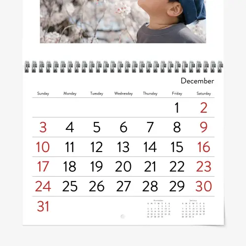 Photo wall calendar with big numbers