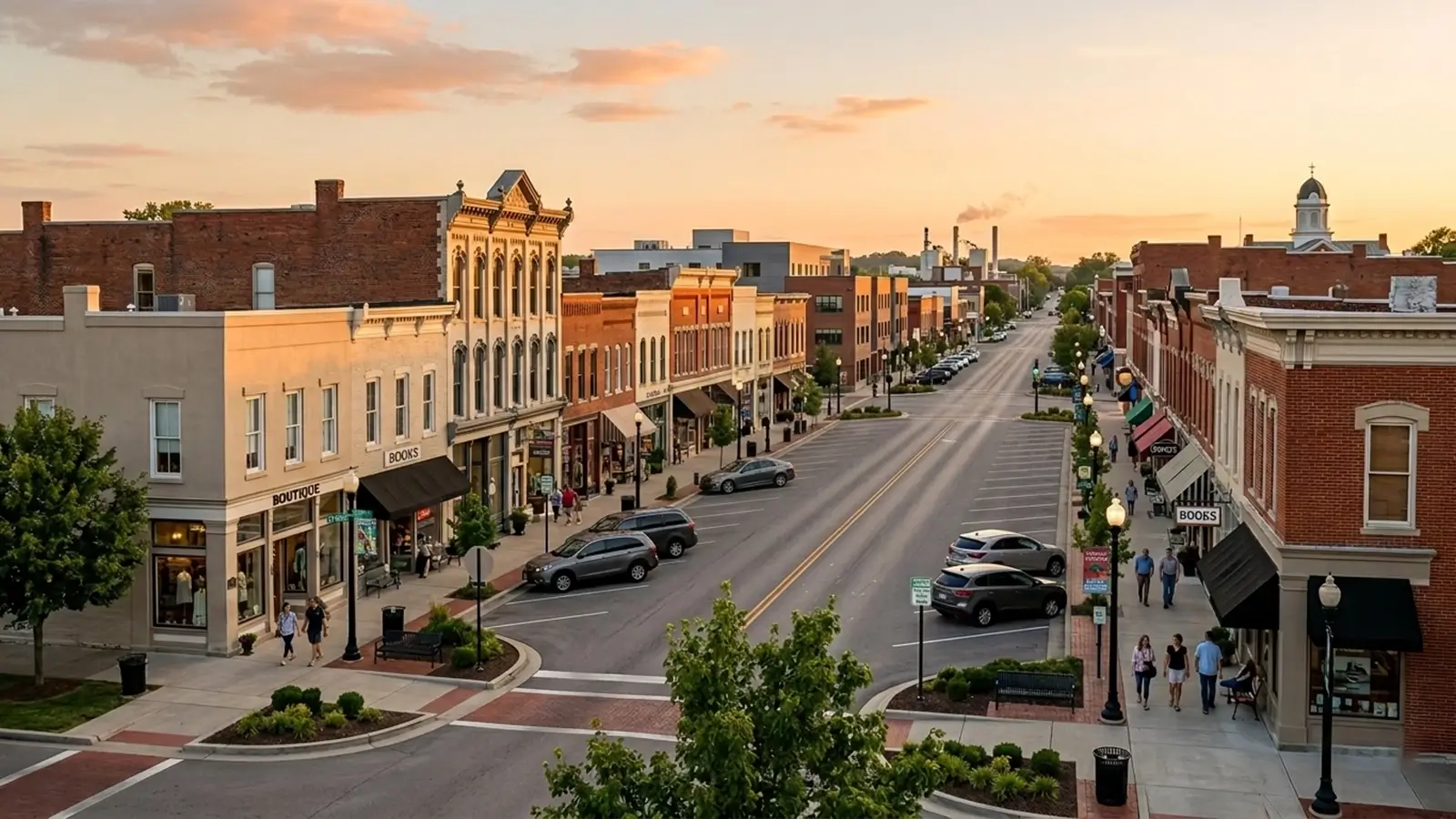 Downtown business corridor in Nicholasville, Kentucky