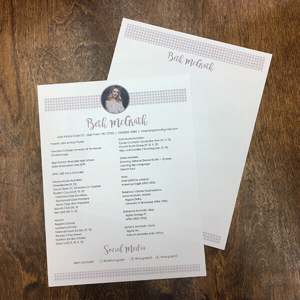 Sorority resumes or stationary