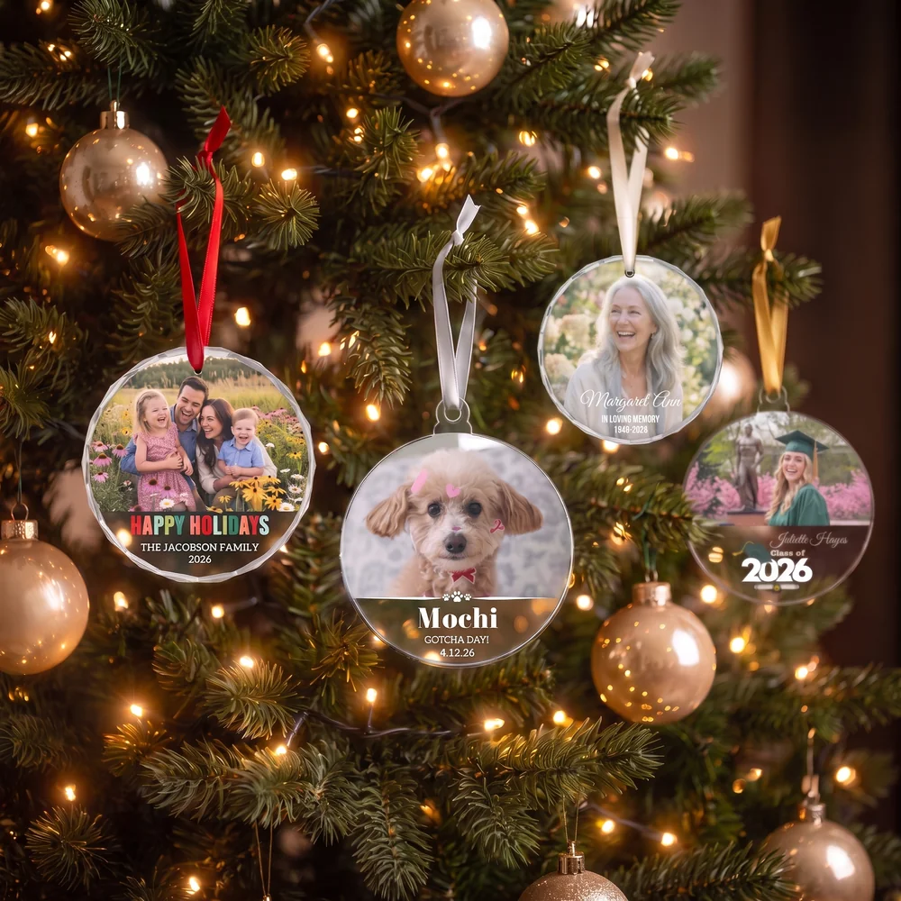 Crystal and acrylic photo ornaments