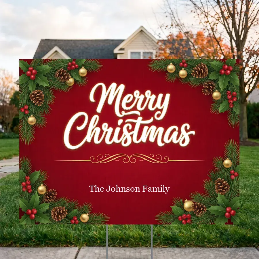 Merry Christmas Holly 24 x 18 in yard sign
