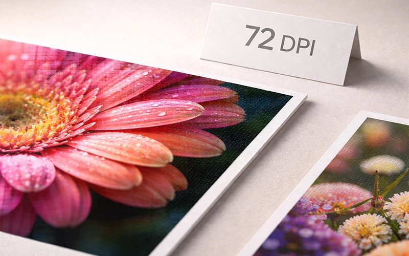 Low-resolution web graphic example showing pixelation at 72 DPI