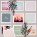 Tabletop with 9 Dutch & Deckle Gratitude cards with inspirational quotes and images printed on cards