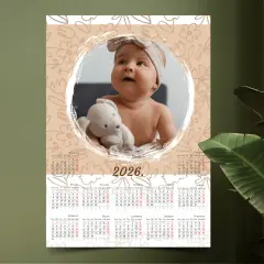 Personalizirani foto kalendar sa slikama – nježni bež tonovi i motiv cvijeća, savršen kalendar za bebe, Puna.hr