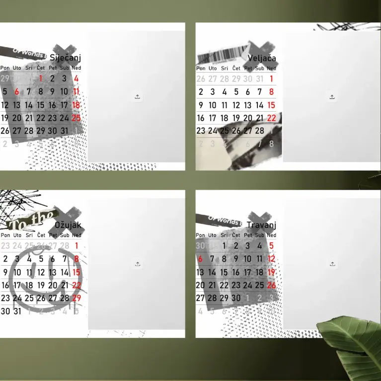 Moderan stolni foto kalendar s urbanim dizajnom – personalizirani kalendar sa slikama i tekstom, idealan za mlade, Puna.hr