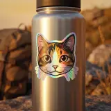 die cut holographic sticker on a metal water bottle