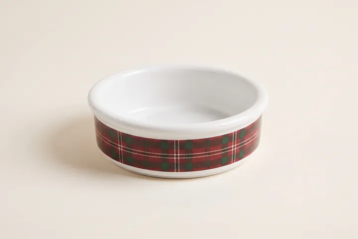Ceramic cat bowl with a tartan band