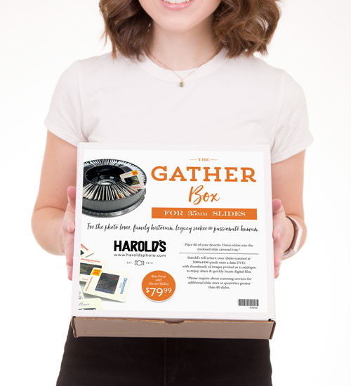 Woman holding The Gather Box for 35mm Slides from Harold's Photo