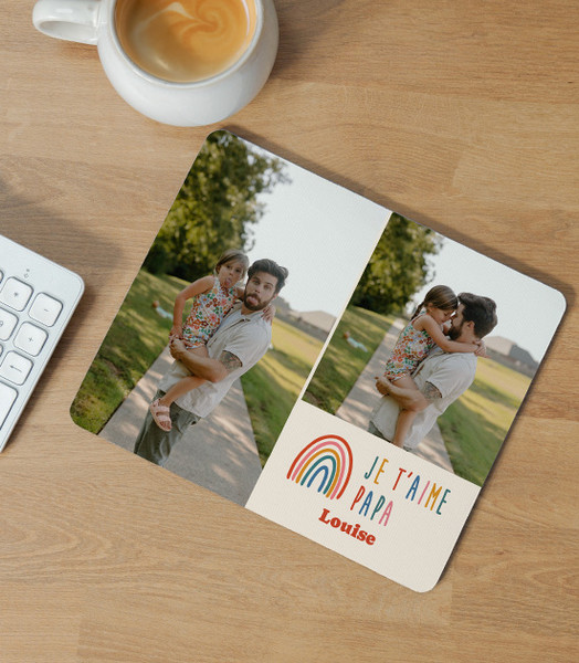 Tapis de souris personnalisé papa avec 2 photos design Little Rainbow, accessoire bureau cadeau fête des pères