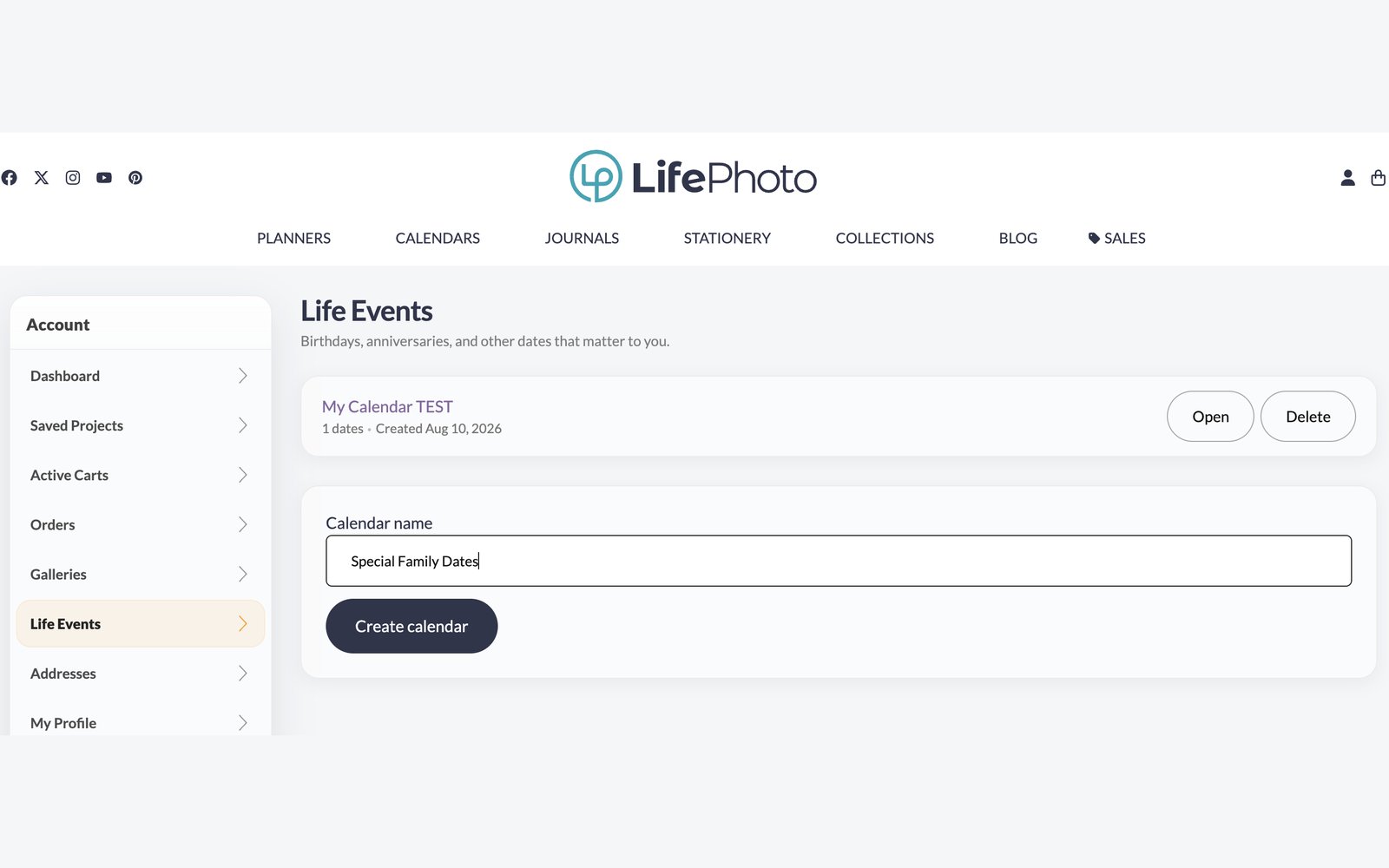 Creating a life events calendar