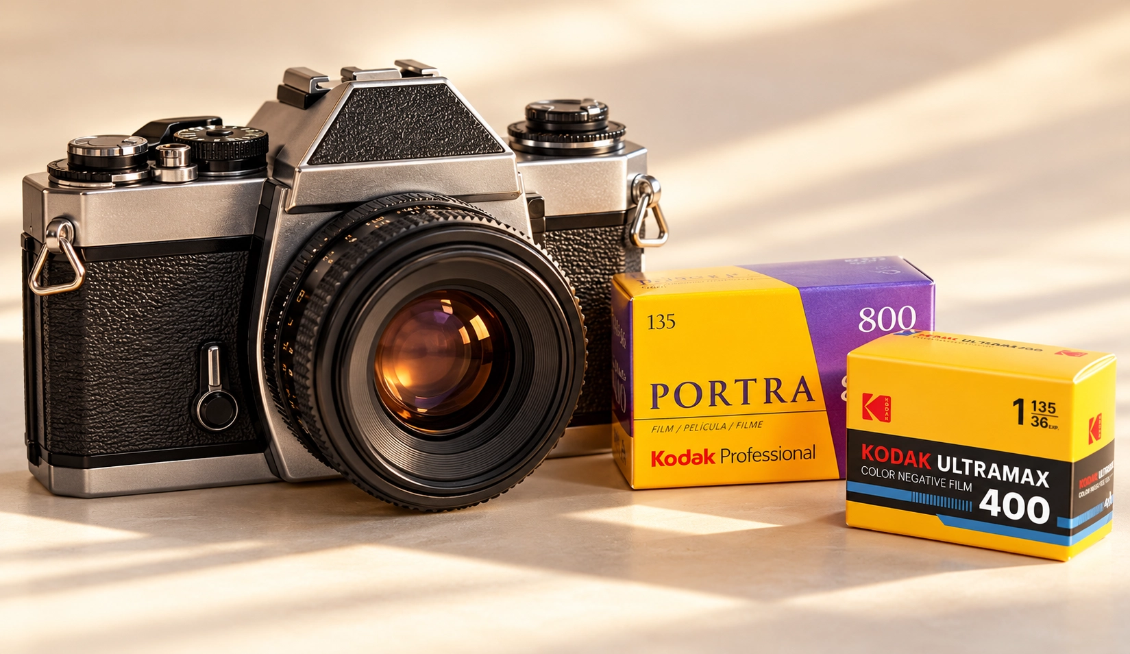 Kodak 35mm film and film camera representing professional film processing
