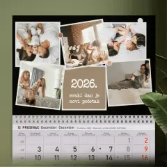 Personalizirani zidni kalendar s modernim kolaž dizajnom i inspirativnom porukom – savršen za obitelj i dom