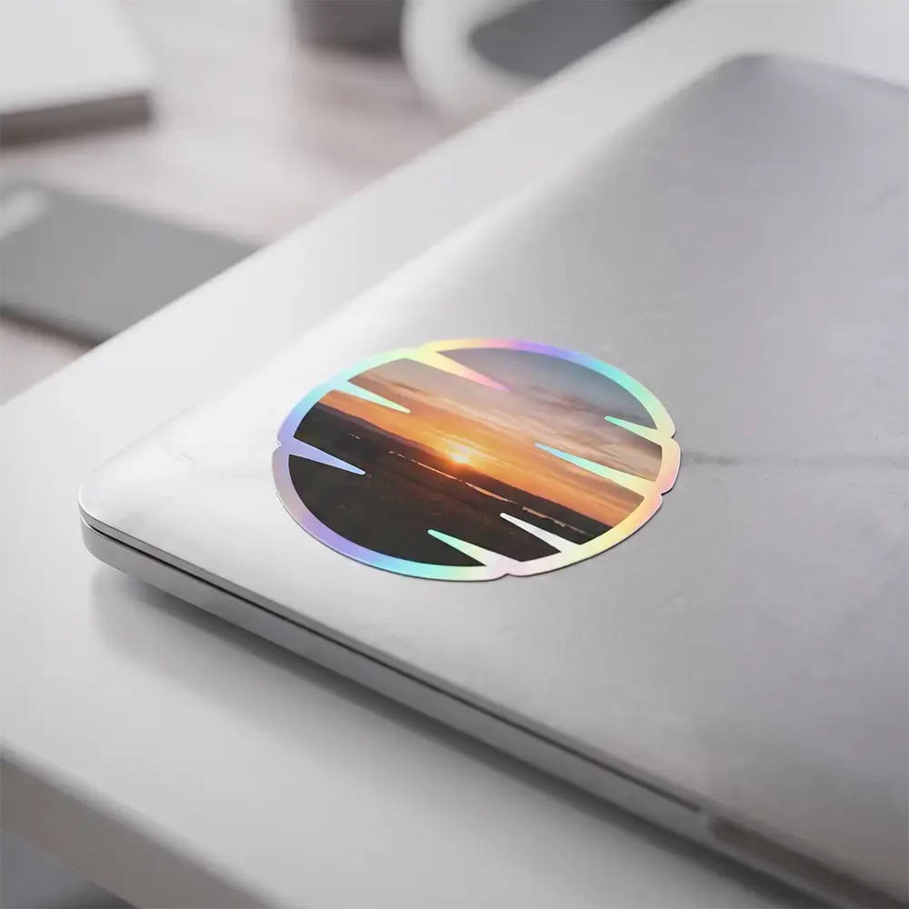 Holographic sticker on laptop