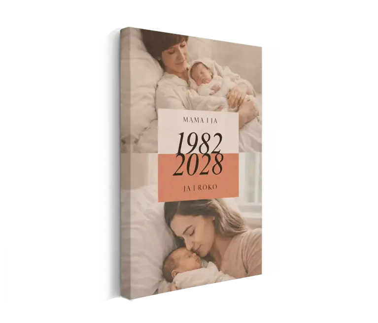 personalizirano foto na platnu s dvije fotografije majke i djeteta iz različitih godina – uspomena kroz generacije