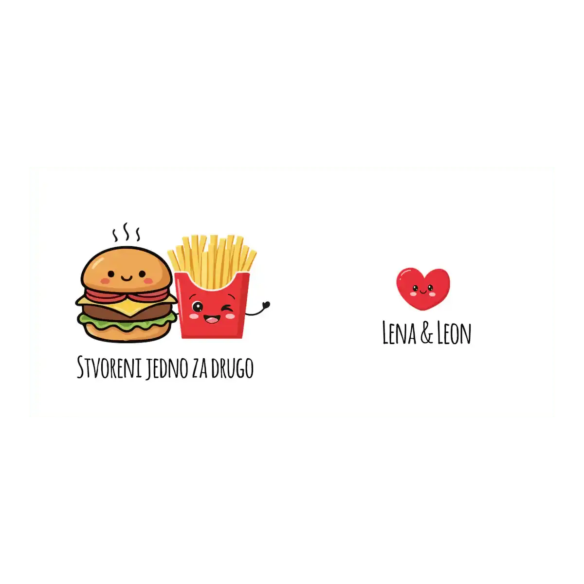 Šalica s imenima i slatkim motivom za parove koji savršeno pašu zajedno.