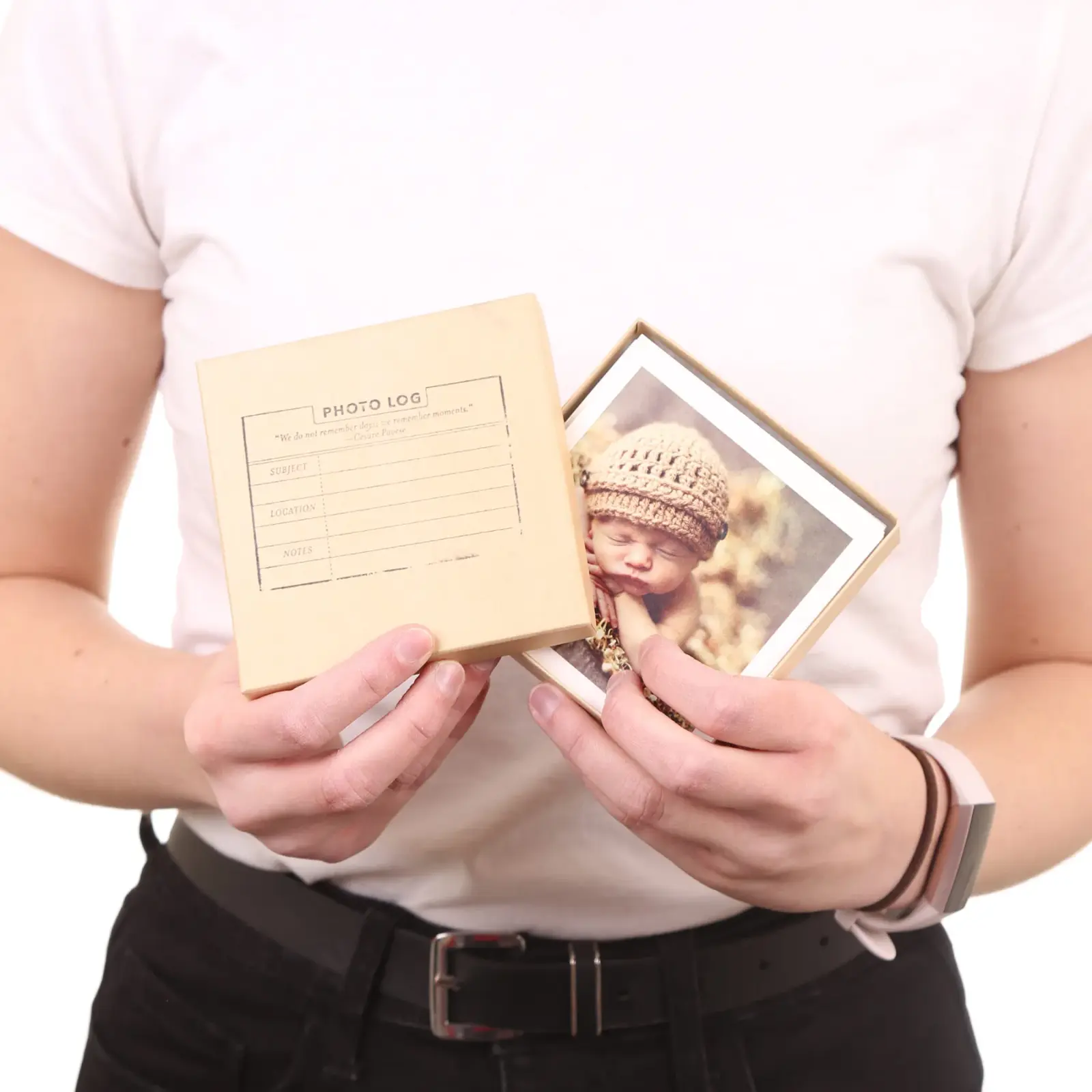 Woman Holding Square Family Pictures