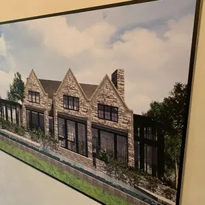 Large architectural rendering printed and framed as office wall décor artwork