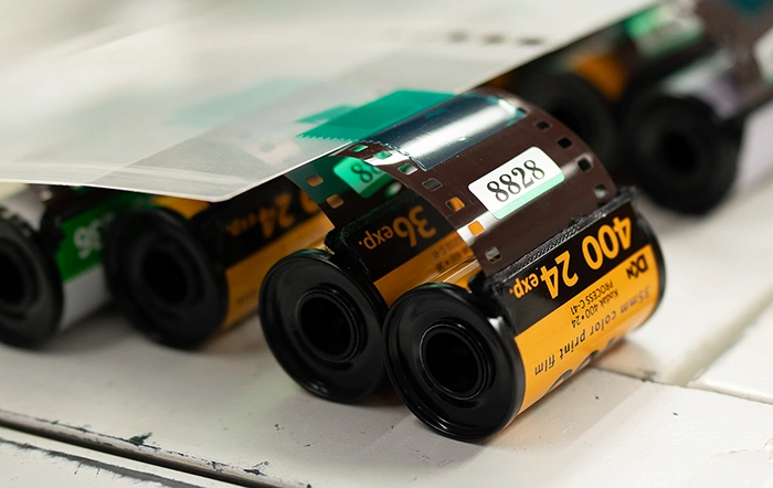 35mm and 120 film rolls ready for development at Linhoff Photo in St. Louis Park