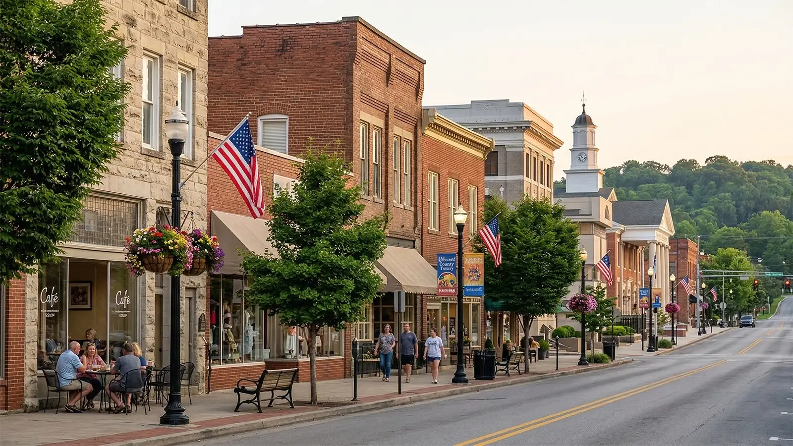 Downtown street with storefronts in London, Kentucky