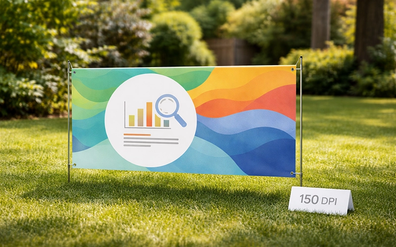 Large format banner/sign viewed at distance illustrating 150 DPI guidance