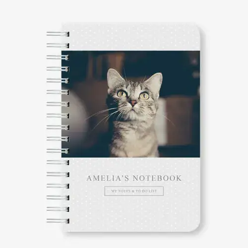 Personalized 6x9 spiral-bound photo notebook with writable pages