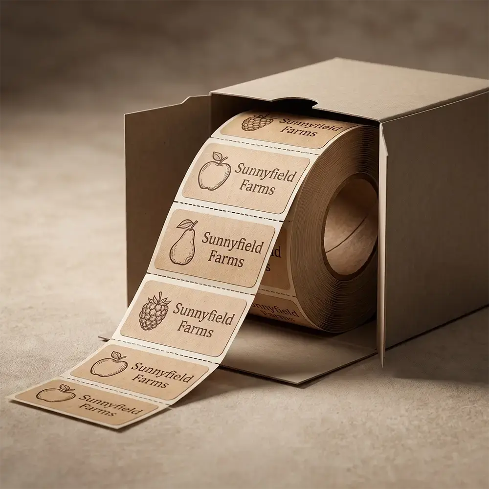rectangle roll of stickers in a box