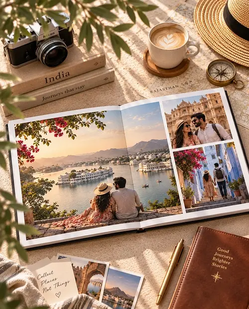 Layflat panoramic spread in a Nostalo travel photo book