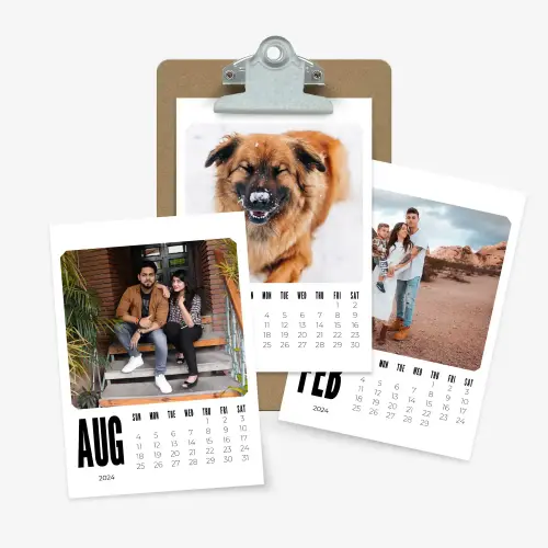 Monthly photo desk calendar on clip board