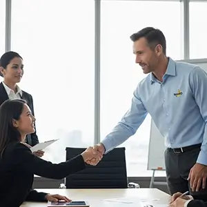 Corporate sales representative in embroidered business attire