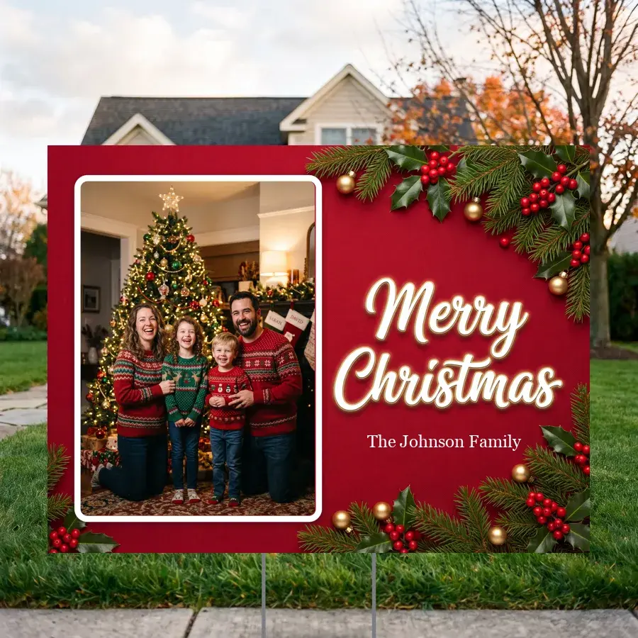 Merry Christmas Family Photo 24 x 18 in yard sign