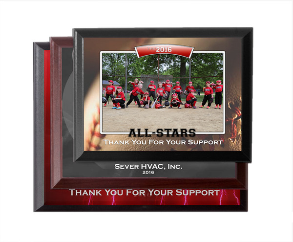 Stacked photo plaques in cherry and black edges