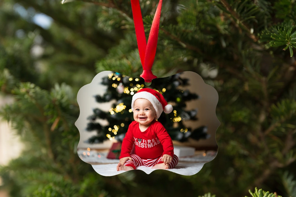 2-sided metal photo ornament