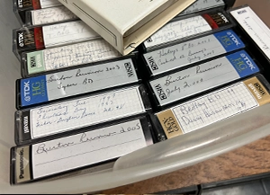 Aging VHS and video tapes ready to be converted to digital format