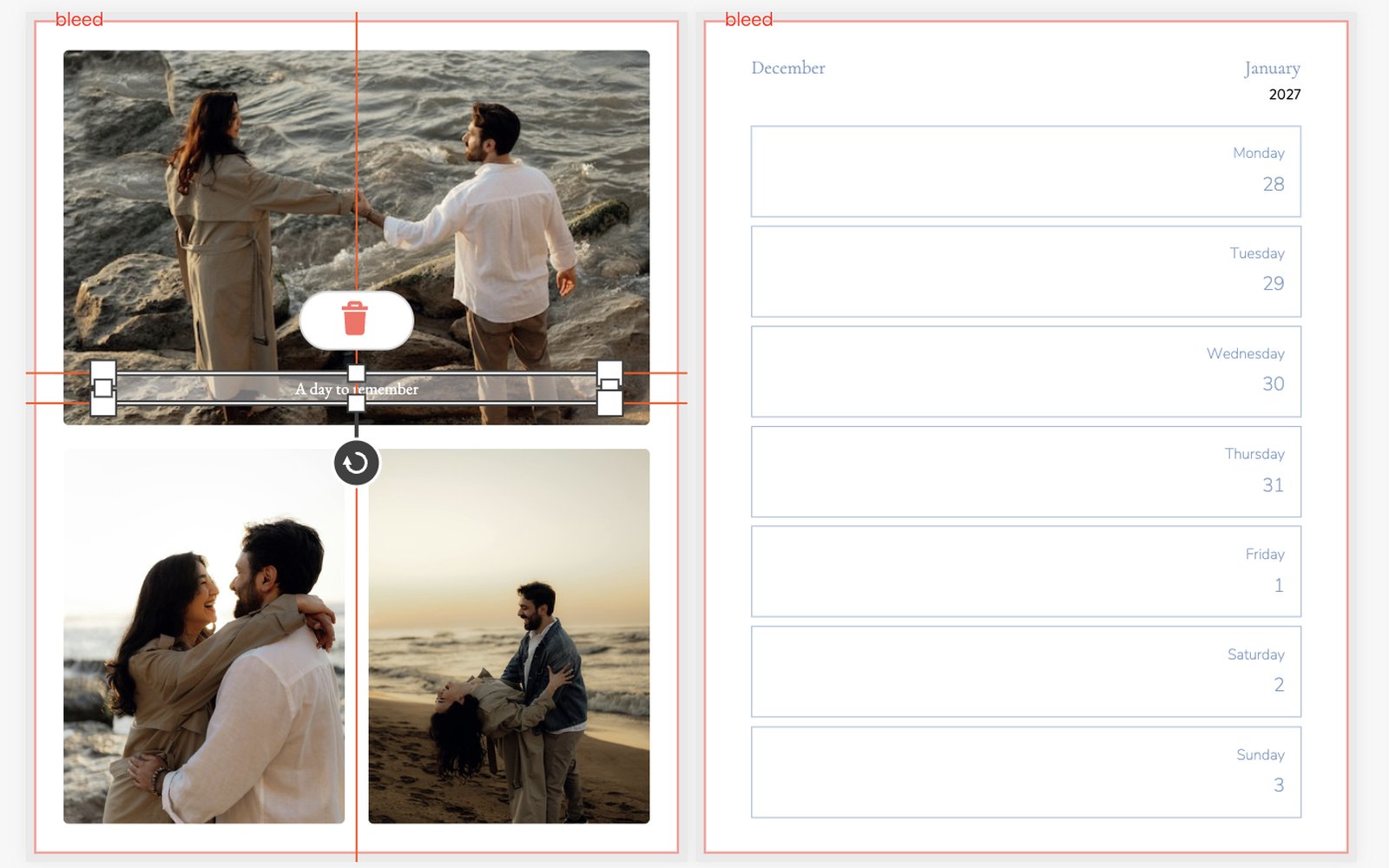 Personalizing a planner page with a caption