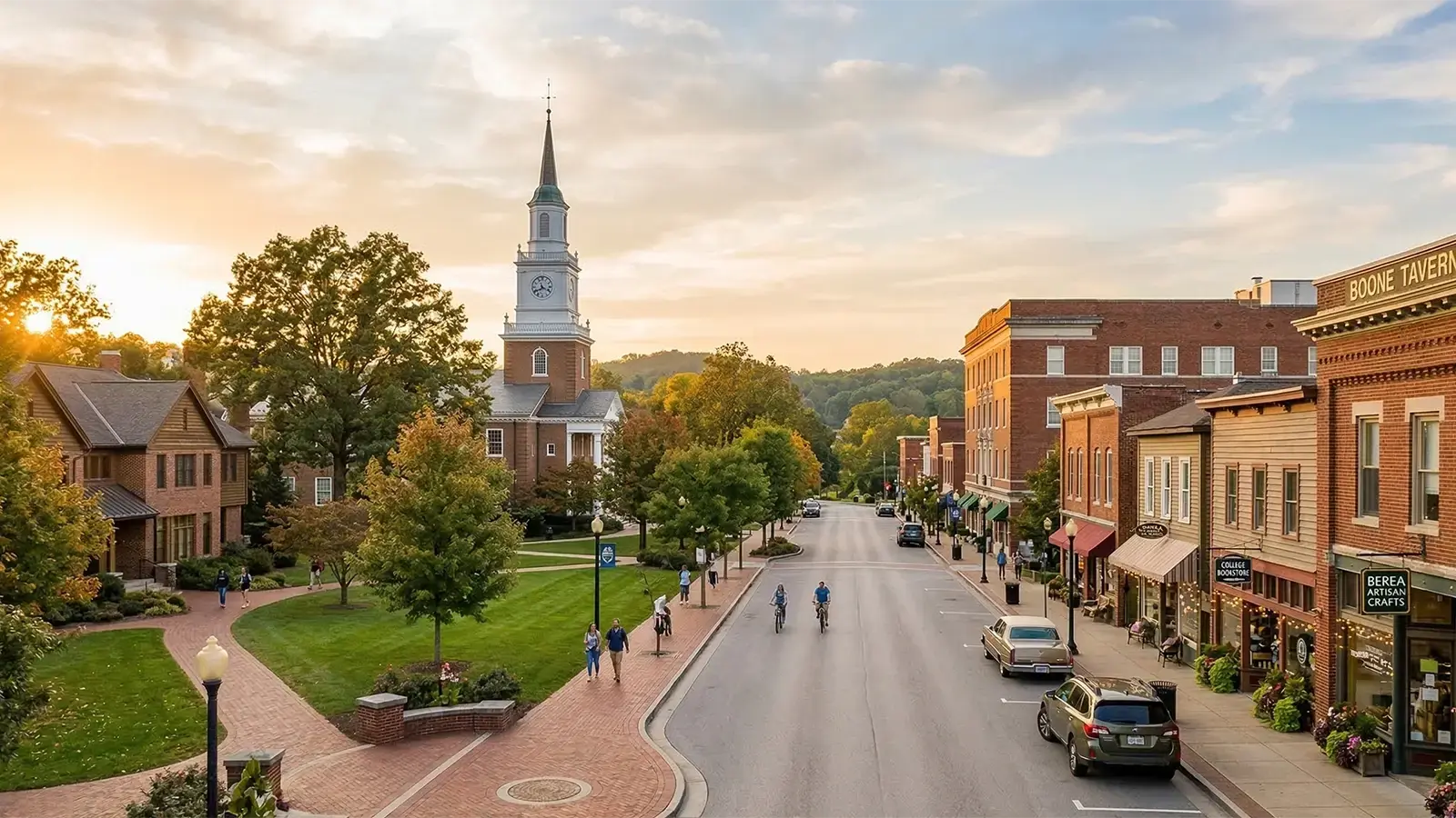 Berea Kentucky college-town and arts-friendly visual representing service to students and families
