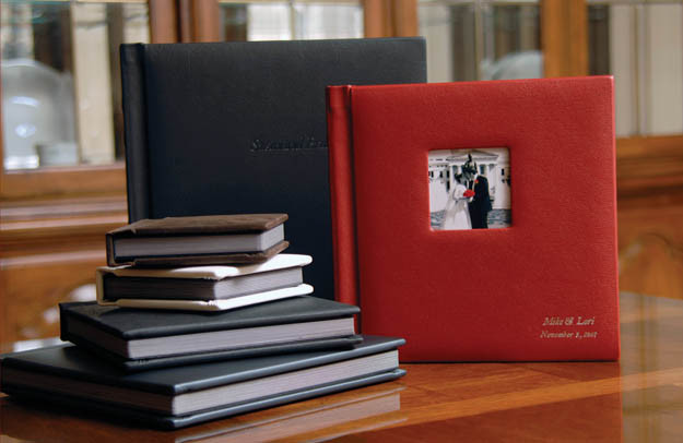 Premium leather album with debossed cover