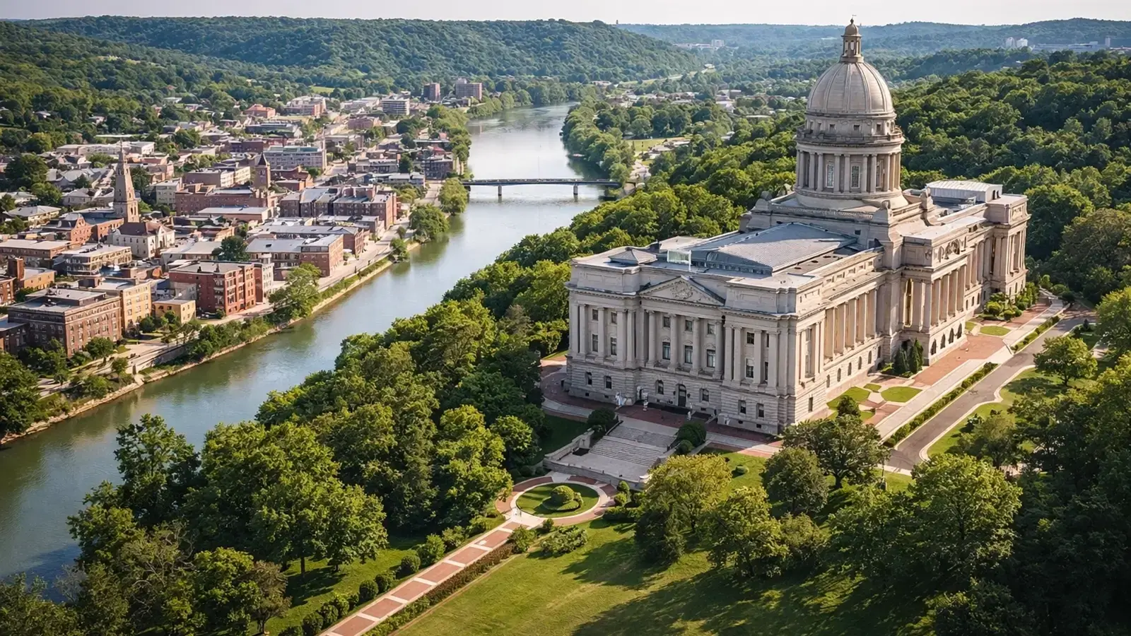 Frankfort, Kentucky capitol and downtown visual representing service to Frankfort civic groups, businesses, and students