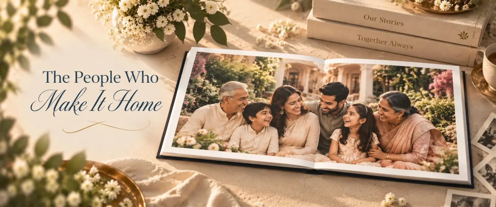 A Nostalo layflat family photo book held open