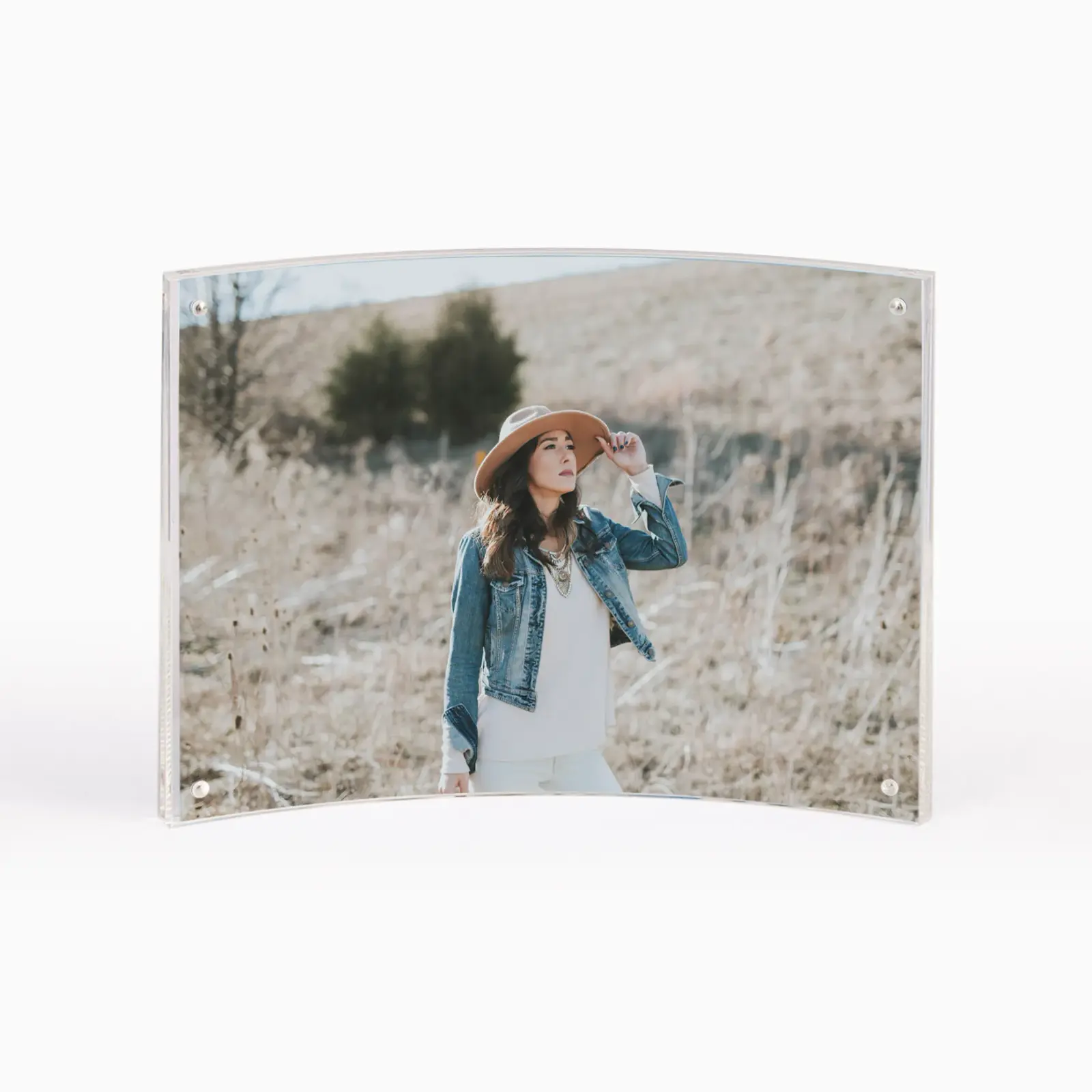 Curved tabletop acrylic frame with photo