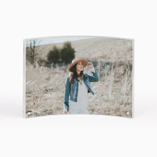 Curved tabletop acrylic frame with photo