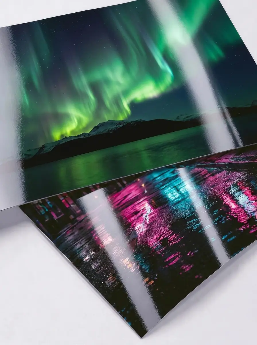 Close-up of pearl photo paper showing its metallic shimmer