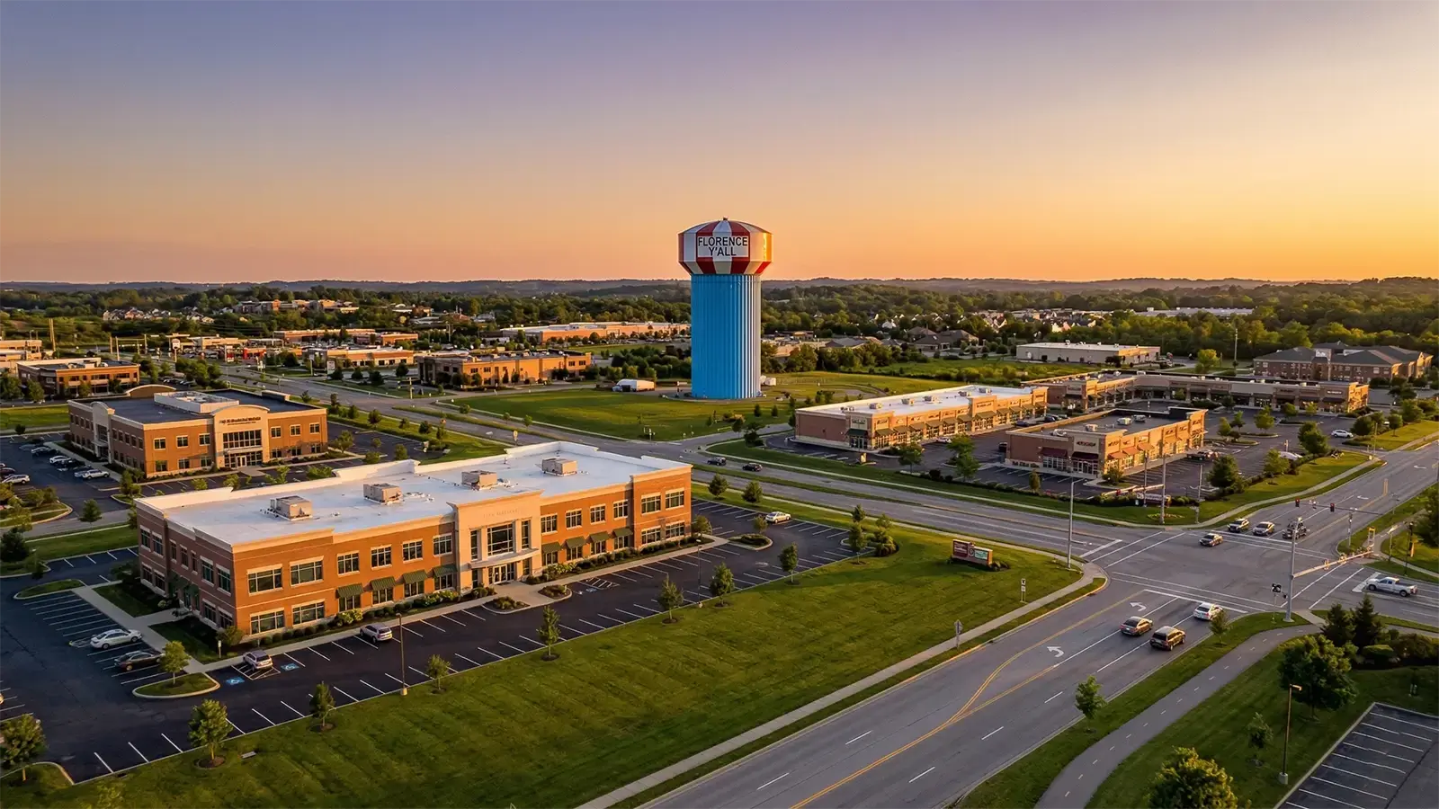 Florence Y'all water tower or a recognizable Florence, Kentucky city visual representing service to Florence and Northern Kentucky