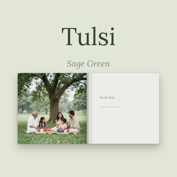 Tulsi photo book in sage green by Nostalo